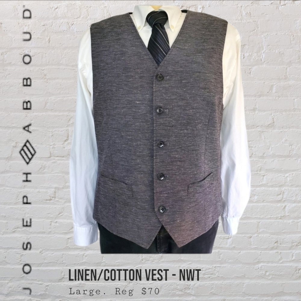 Joseph Abboud Linen Cotton Vest Men's Large Grey, Black, White